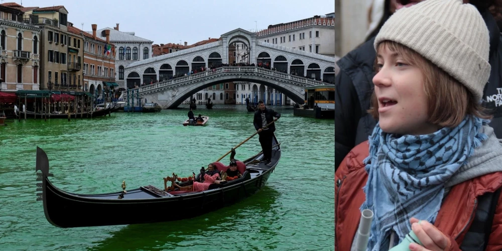 Grēta Tūnberga piedalījās protestā “Stop Ecocide” Venēcijā.