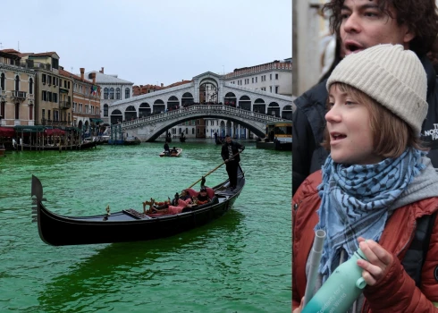 Greta Tūnberga piedalījās protestā “Stop Ecocide” Venēcijā.