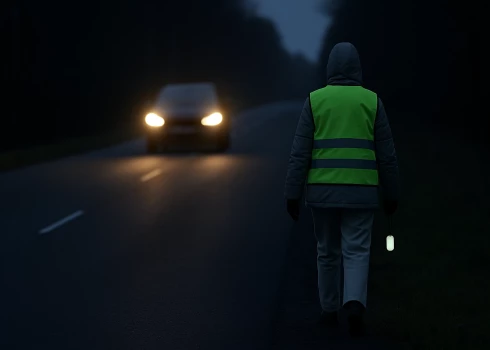 Лучше всего передвигаться в темноте в светоотражающем жилете, но полезен будет даже маленький отражатель, особенно если использовать его правильно.