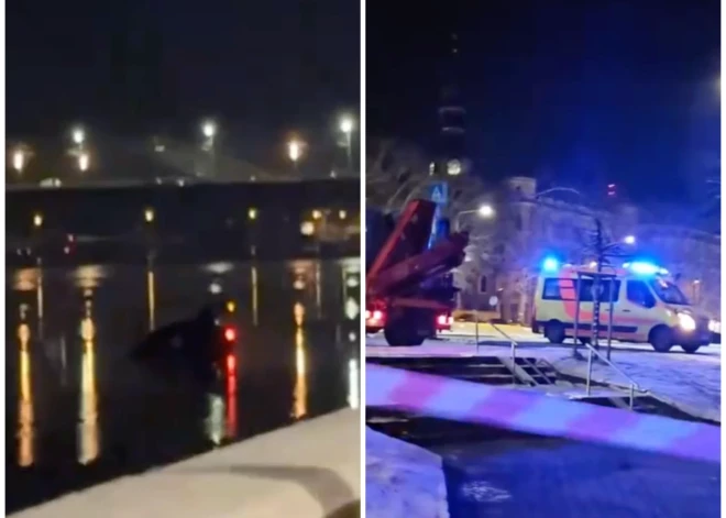 Glābēji intensīvi meklē pašā Rīgas centrā Daugavā nogrimušu mašīnu