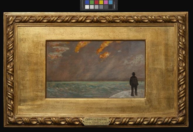 Džovanni Fatori (1825–1908). “Saulriets virs jūras”, 1895. Kartons, eļļa, 19,1 x 32,2 cm.
