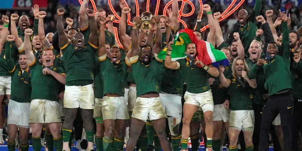 Dienvidāfrika 2023. gadā aizstāvēja čempiones kroni un kļuva par vienīgo četrkārtējo pasaules čempioni (foto: Scanpix / AP)