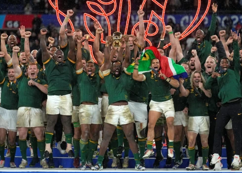 Dienvidāfrika 2023. gadā aizstāvēja čempiones kroni un kļuva par vienīgo četrkārtējo pasaules čempioni (foto: Scanpix / AP)