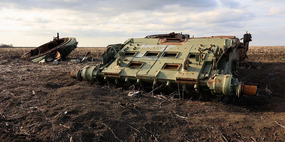 Iznīcināts tanks Ukrainā.