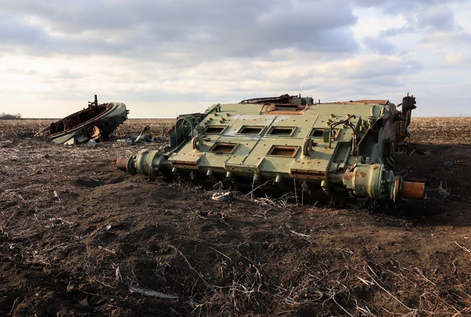 Iznīcināts tanks Ukrainā.