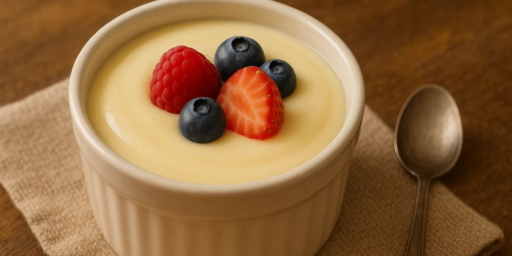 Baltās šokolādes pudiņš ar ogām