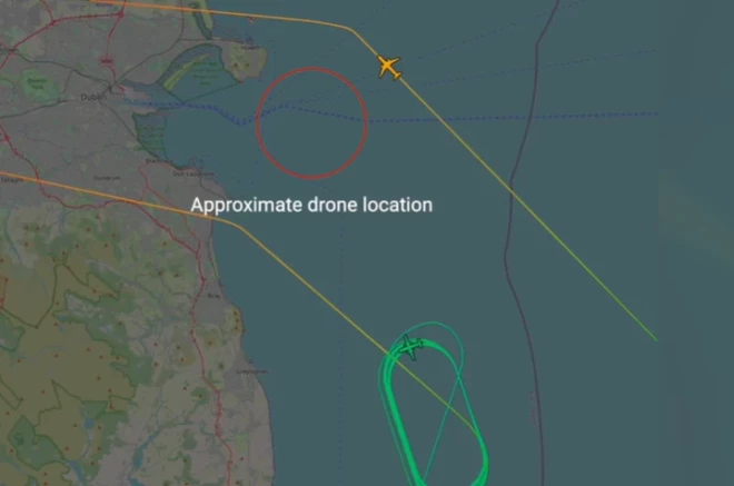 Dronu aptuvenā atrašanās vieta (ekrānuzņēmums no "The Irish Times")