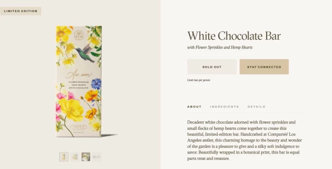 Viena no trim šokolādes tāfelītēm, ko piedāvā Meganas zīmols "As Ever". 