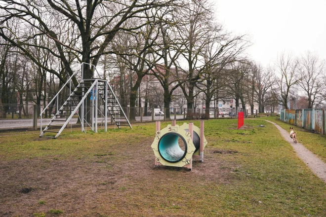 Первая собачья площадка Риги получила новое оборудование.