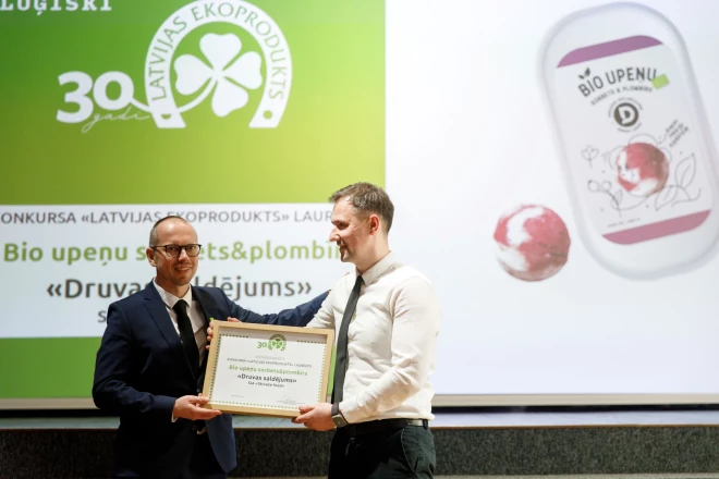 Konkursā "Latvijas ekoprodukts" 2025. gadā par laureātu kļuva SIA "Tērvete food" ražotais "Bio upeņu sorbets & plombīrs".