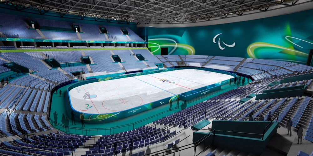 Vizualizācija, kā varētu izskatīties hokeja arēna. 