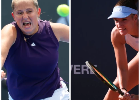 Aļona Ostapenko un Darja Semeņistaja (foto: Scanpix / EPA / IPA / SIPA; kolāža: jauns.lv)