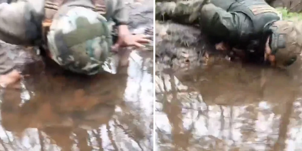 Izslāpušie krievu okupanti ir tik izmisuši, ka gatavi dzert netīru ūdeni no peļķes.