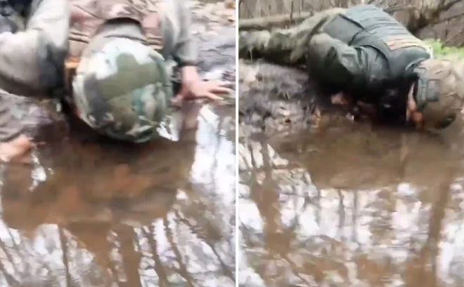 Izslāpušie krievu okupanti ir tik izmisuši, ka gatavi dzert netīru ūdeni no peļķes.