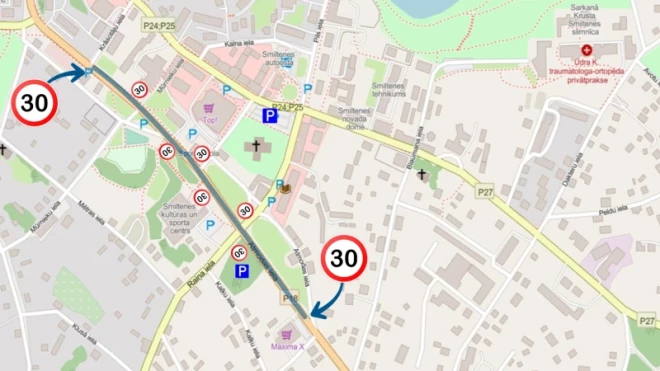 Smiltenes ātruma ierobežojumu shēma (foto: Smiltenes novada pašvaldība)