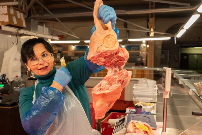 Cūkas galvas daļa ar cūkas šņukuru no Kurmāles pagasta Kuldīgas novadā.