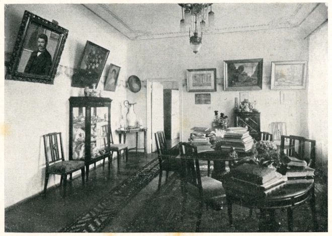 Pētera un Lūcijas Sniķeru dzīvoklis Brīvības bulvārī 21, Rīgā, 1927. gadā. Fotogrāfs: foto studija Klio. Publicēts žurnālā Ilustrēts Žurnāls nr. 5, 1927.