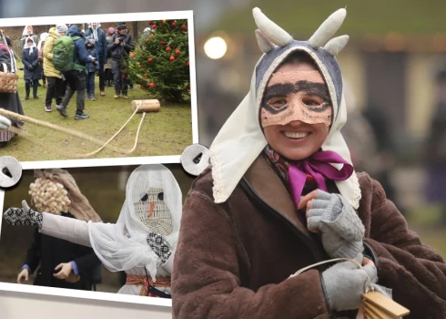 Etnogrupas "Zeidi" maskotie ļaudis aicināja pievienoties bluķa vilkšanā visu darbnīcu dalībniekus.