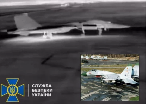 SBU Speciālo operāciju centra "Alfa" tāla darbības rādiusa droni trāpījuši divām Su-27 lidmašīnām Krievijas militārajā lidlaukā Belbekā.