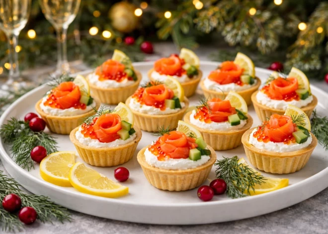 Закуска к Новому году: тарталетки с красной рыбой и сливочным кремом