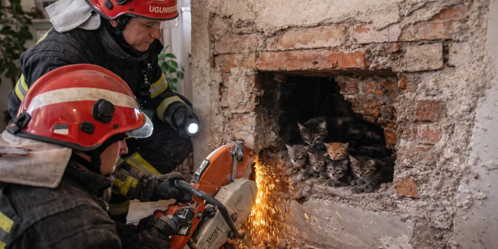 Кошка решила родить котят в шахте камина.