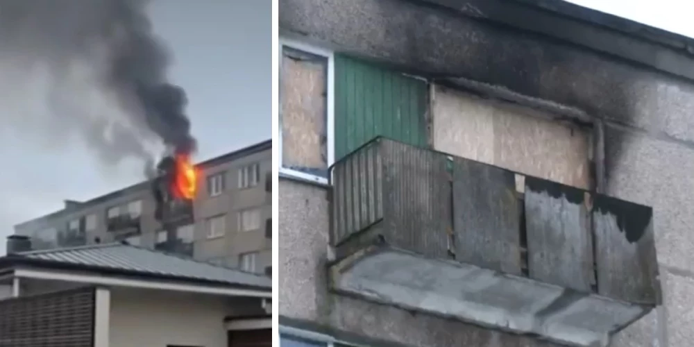 Женщину спасли с балкона во время пожара в многоэтажке.