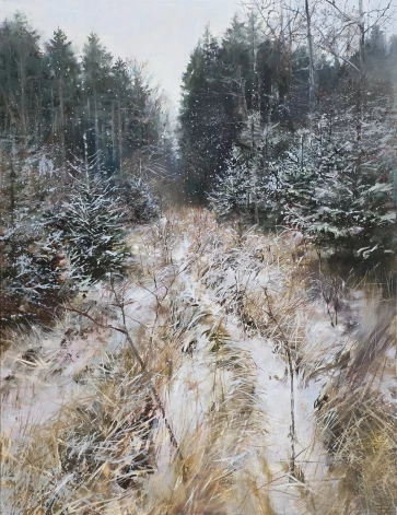 Jāņa Ziņģīša darbs “Stiga decembrī” no izstādes mākslas galerijā “Jēkabs”.