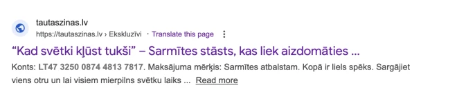 Lai gan aicinājums ziedot patlaban ir izdzēsts, tas joprojām redzams "google" meklētājā pie atslēgas vārdiem.