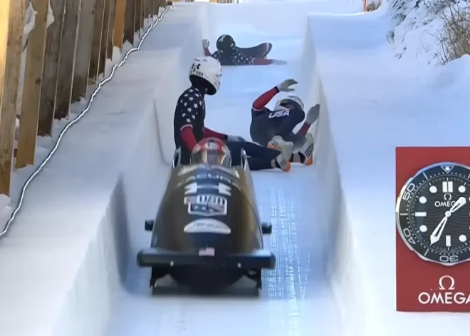 VIDEO: kas par neveiksmi! ASV bobsleja izlases četrinieks piedzīvo traģisku startu