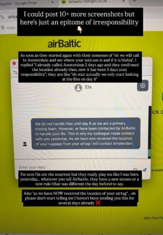 Блогер не удовлетворена сервисом airBaltic.
