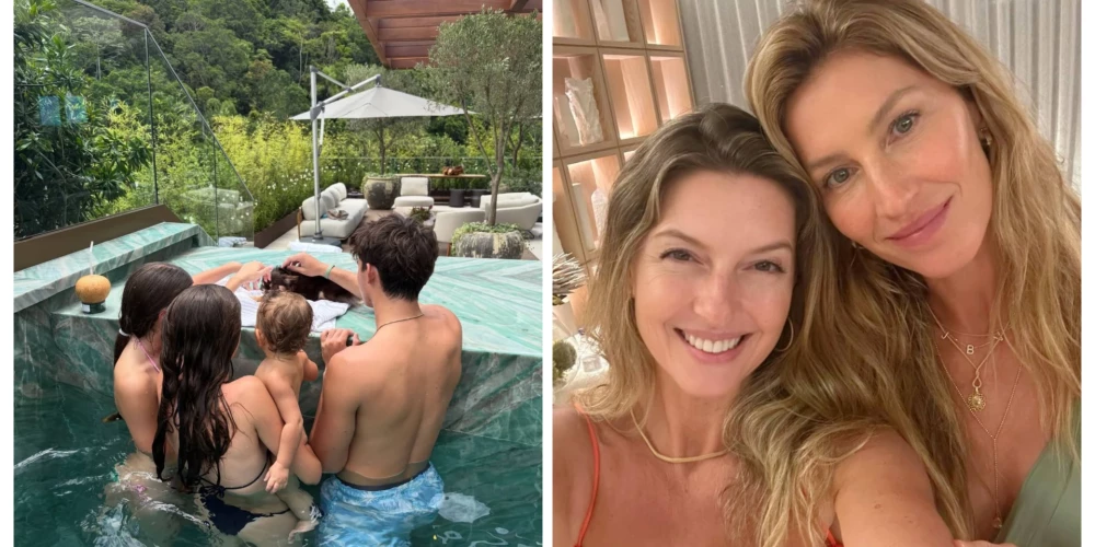 Žizele Bundhena ar saviem trim bērniem un dvīņumāsu Patrīciju.