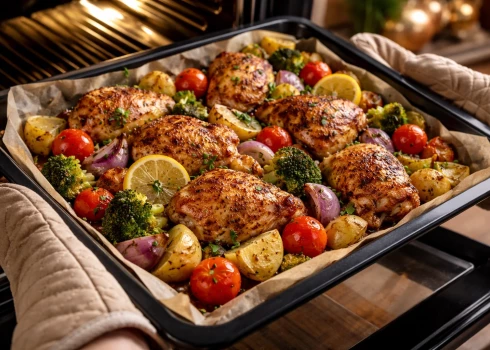 Krāsnī cepta gaļa ar dārzeņiem