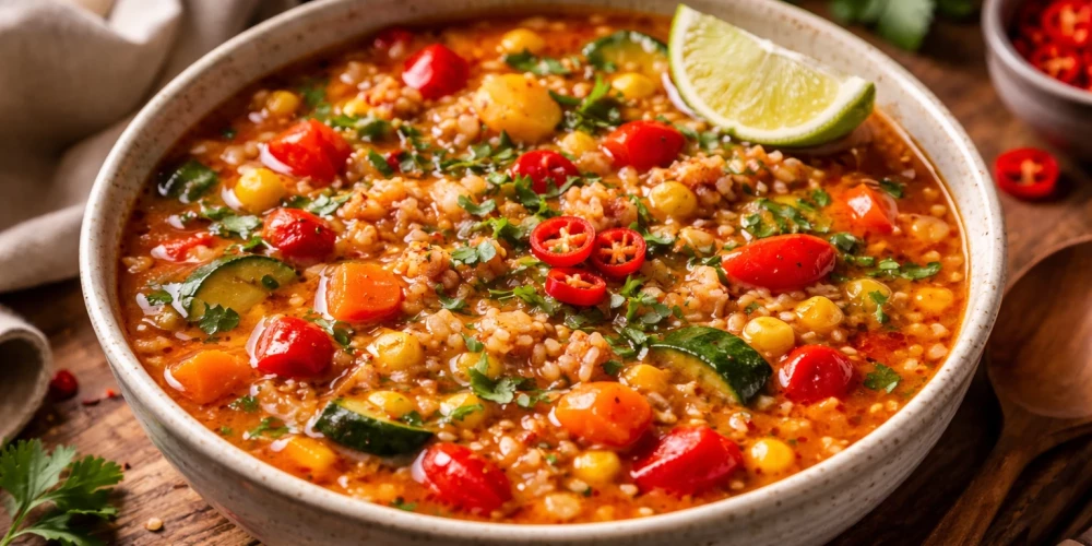 Asā dārzeņu zupa ar rīsiem