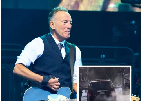 Brūss Springstīns un brīdis, kad ICE aģents Džonatans Ross nošauj Renē Nikolu Gudu (foto: Vidapress / Splash News / ekrānuzņēmums no video; kolāža: jauns.lv)