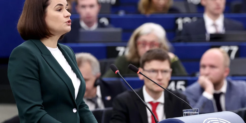 Svjatlana Cihanouska uzrunā Eiropas Parlamentu 2025. gada 22. oktobrī