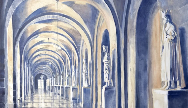 Dita Lūse. “Pēctecība” (audekls/eļļa, 100x90 cm; no izstādes “Patverties saulē”).