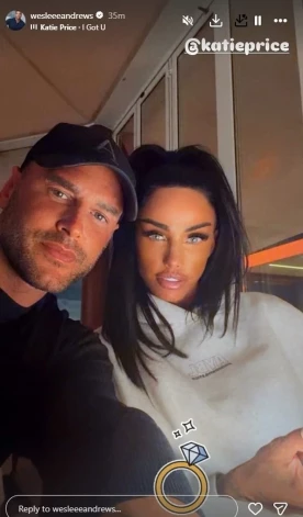 Keitija Praisa ar līgavaini Lī Endrūsu.