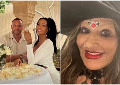 Keitija Praisa ar jauno vīru Lī Endrūsu kāzu dienā Dubaijā un viņas vīramāte Triša Endrūsa.