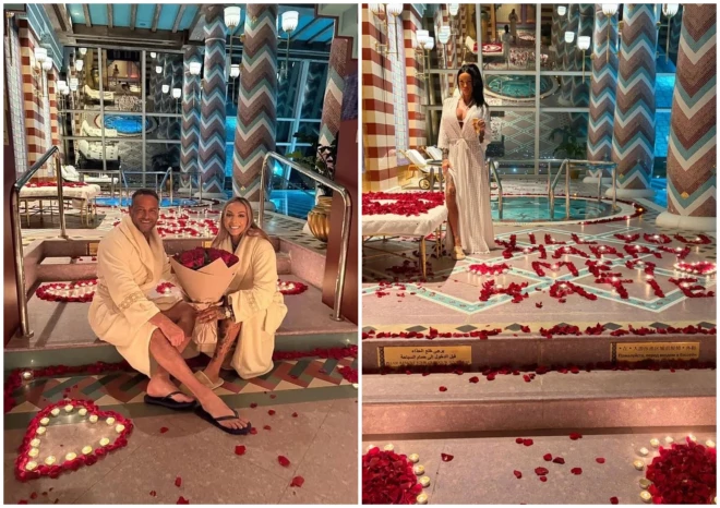 Lī Endrūss ar Alanu Persivalu pirms četriem mēnešiem un bildinot britu glamūra modeli Keitiju Praisu aizvadītajā piektdienā. Visa noskaņa uzburta identiski. Nez, Keitija par to ir informēta?