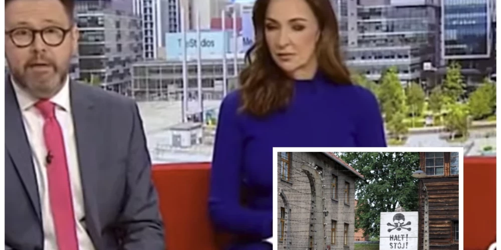 BBC raidījums Holokausta piemiņas dienā un žogs nacistu nāves nometnei Aušvicā (foto: Vidapress / Alamy / ekrānuzņēmums no video; kolāža: jauns.lv)