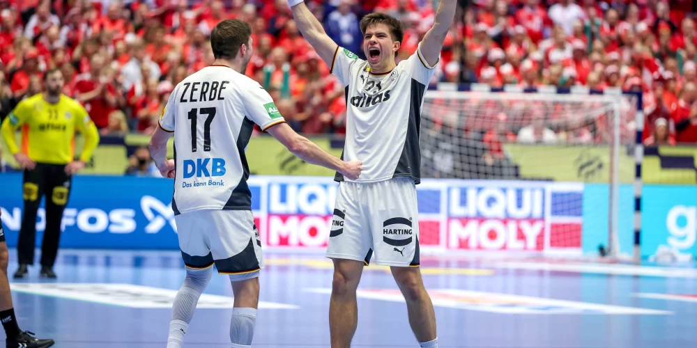 Renārs Uščins līksmo pēc Vācijas uzvaras pār Horvātiju Eiropas čempionāta pusfinālā