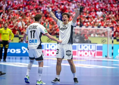 Renārs Uščins līksmo pēc Vācijas uzvaras pār Horvātiju Eiropas čempionāta pusfinālā