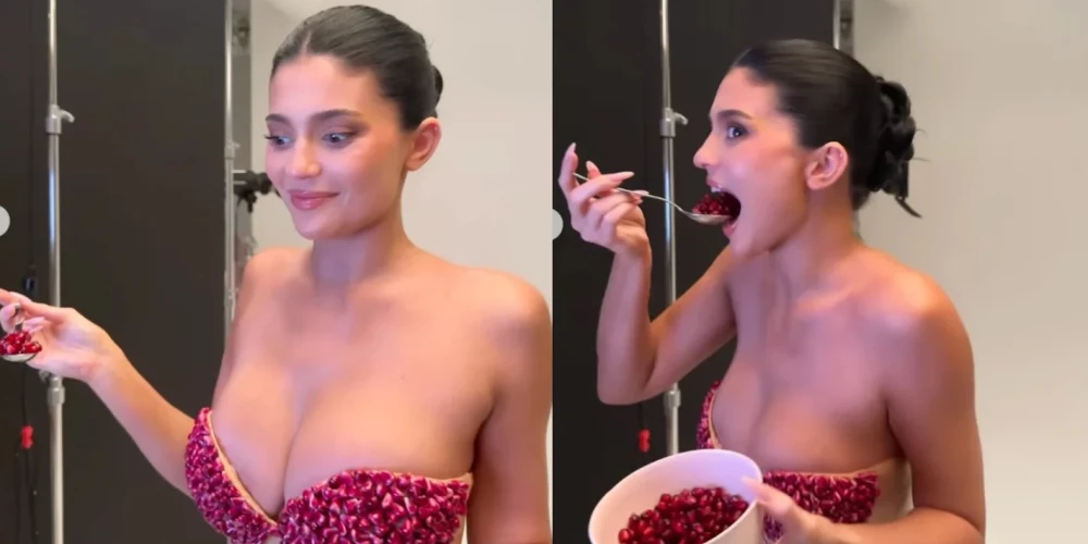 Kailijai Dženerei krūšturis no simtiem granātābola sēkliņu!