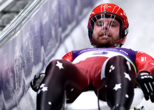 Latvijas sportists Kristers Aparjods Kortīnā d'Ampeco olimpisko spēļu sacensībās kamaniņu sportā.