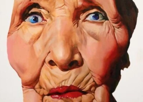 Agnese Kurzemnieces darbs “Sieviete” (2024. 140x100 cm, akrils/audekls; no izstādes “Heterotppia femina” Bauskas muzejā).