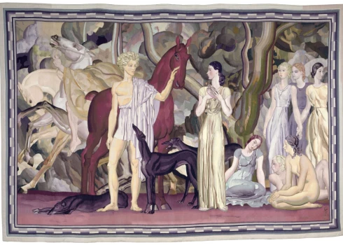 Louis Billotey (1883–1940). Jātnieku izbraukšana. Gobelēns. 1937. Zīds. Mobilier national kolekcija. (Foto: Isabelle Bideau)