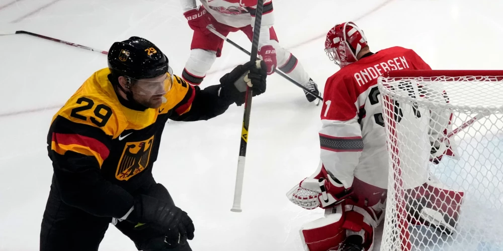 Leons Draizaitls jau 23. sekundē iededza sarkano lampiņu aiz Dānijas vārtiem (foto: Scanpix / AP)
