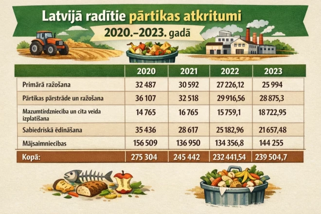 Пищевые отходы, образовавшиеся в Латвии в 2020–2023 годах.