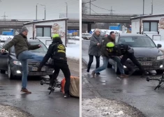 ВИДЕО: агрессивный водитель на улице в Риге пытался "проучить" велокурьера