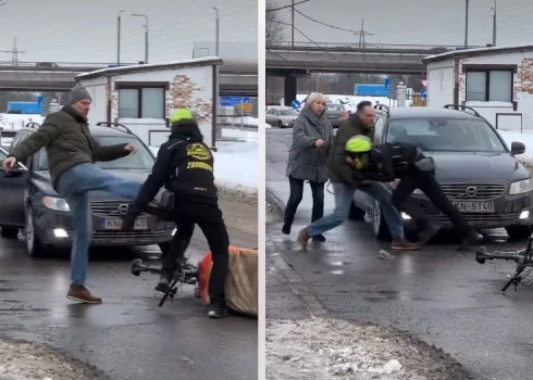 Водитель и велокурьер не поделили дорогу.